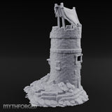 Tattered-Canopy Stair-Stepped Ruined Castle Tower Miniature for Dungeons and Dragons, Pathfinder or other TTRPGs