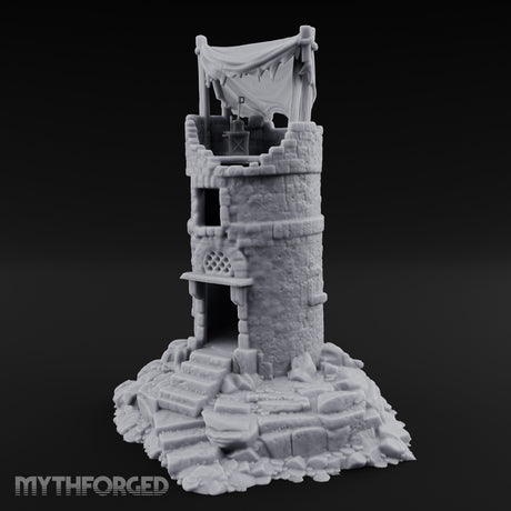 Tattered-Canopy Stair-Stepped Ruined Castle Tower Miniature for Dungeons and Dragons, Pathfinder or other TTRPGs
