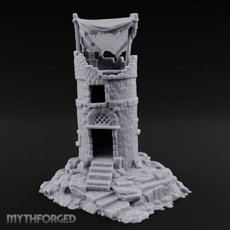 Tattered-Canopy Stair-Stepped Ruined Castle Tower Miniature for Dungeons and Dragons, Pathfinder or other TTRPGs