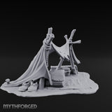 Tattered-Canvas Bedroll-Strewn Adventurer's Lean-To Camp Miniature for Dungeons and Dragons, Pathfinder or other TTRPGs