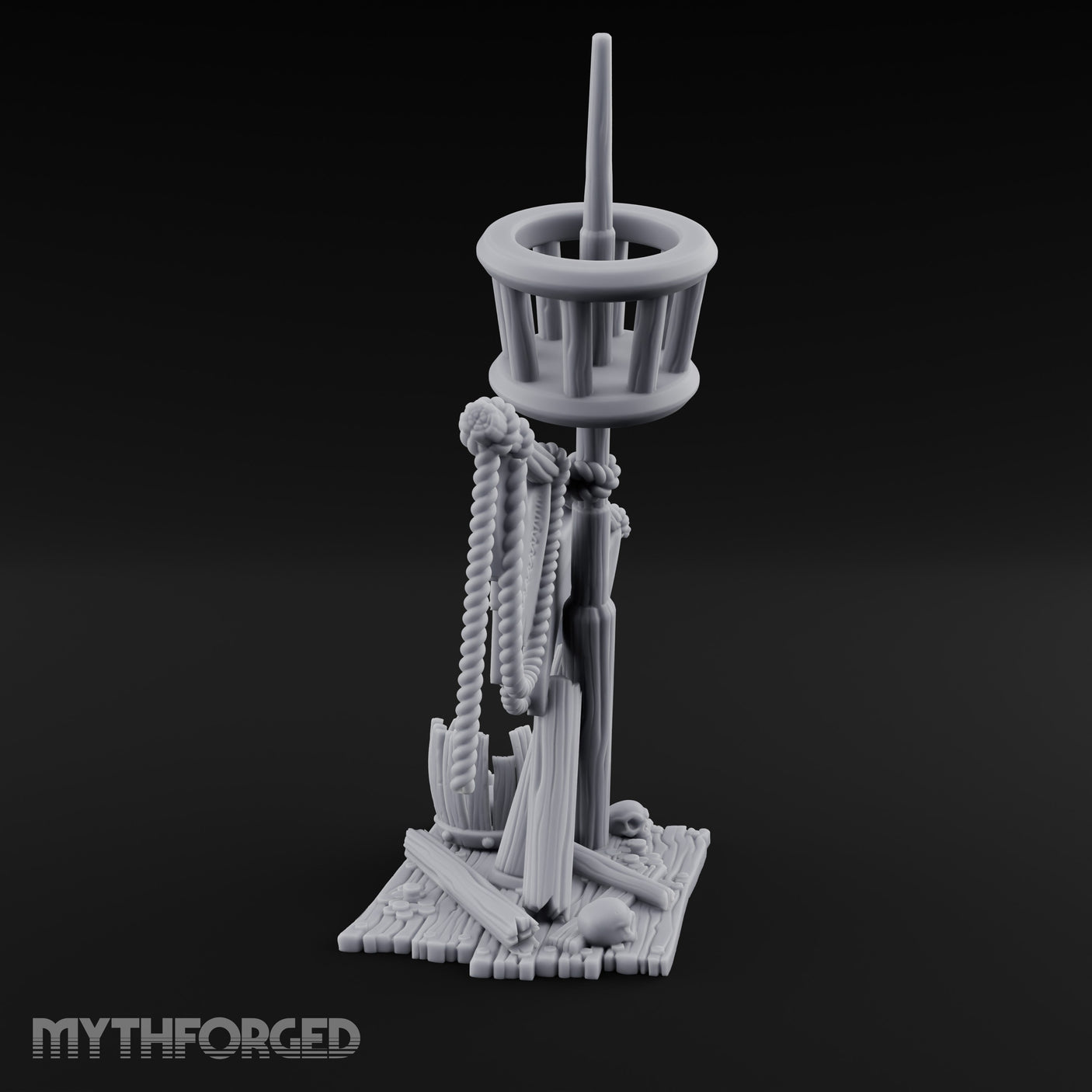 Tattered-Flag Skull-Strewn Tribal Crow's Nest Mast Scene Miniature for Dungeons and Dragons, Pathfinder or other TTRPGs