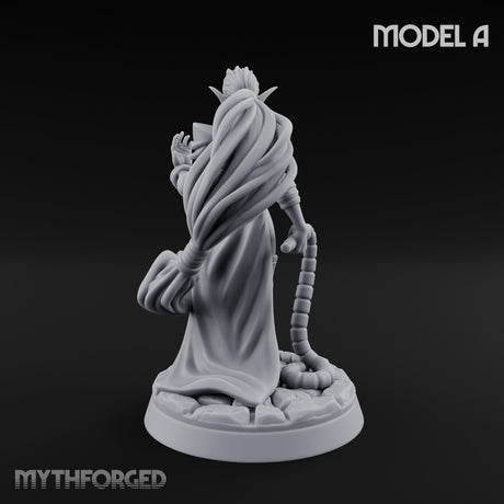 Tentacle Trailing Hand Raising Tiefling Necromancer A Miniature for Dungeons and Dragons, Pathfinder or other TTRPGs