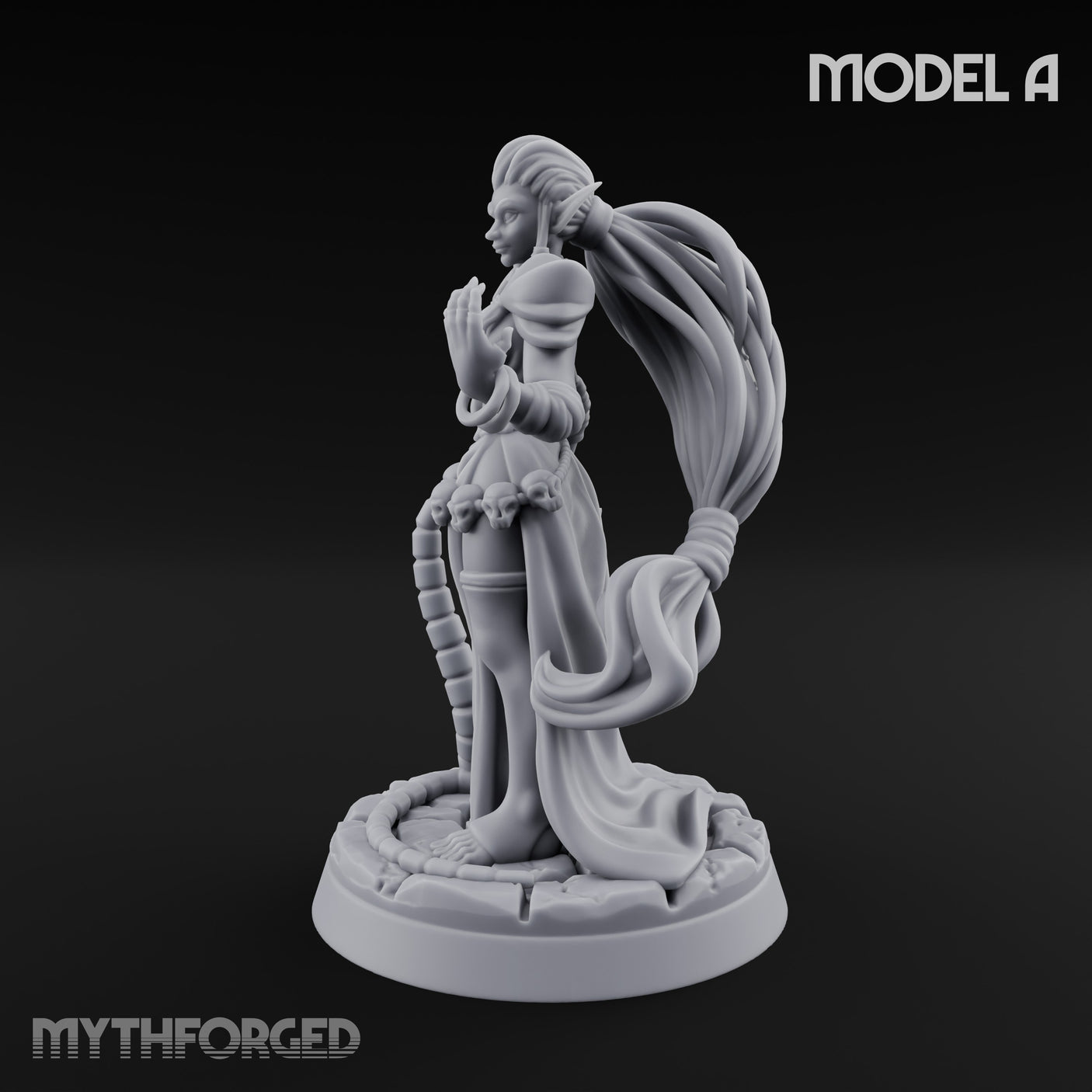 Tentacle Trailing Hand Raising Tiefling Necromancer A Miniature for Dungeons and Dragons, Pathfinder or other TTRPGs