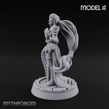 Tentacle Trailing Hand Raising Tiefling Necromancer A Miniature for Dungeons and Dragons, Pathfinder or other TTRPGs