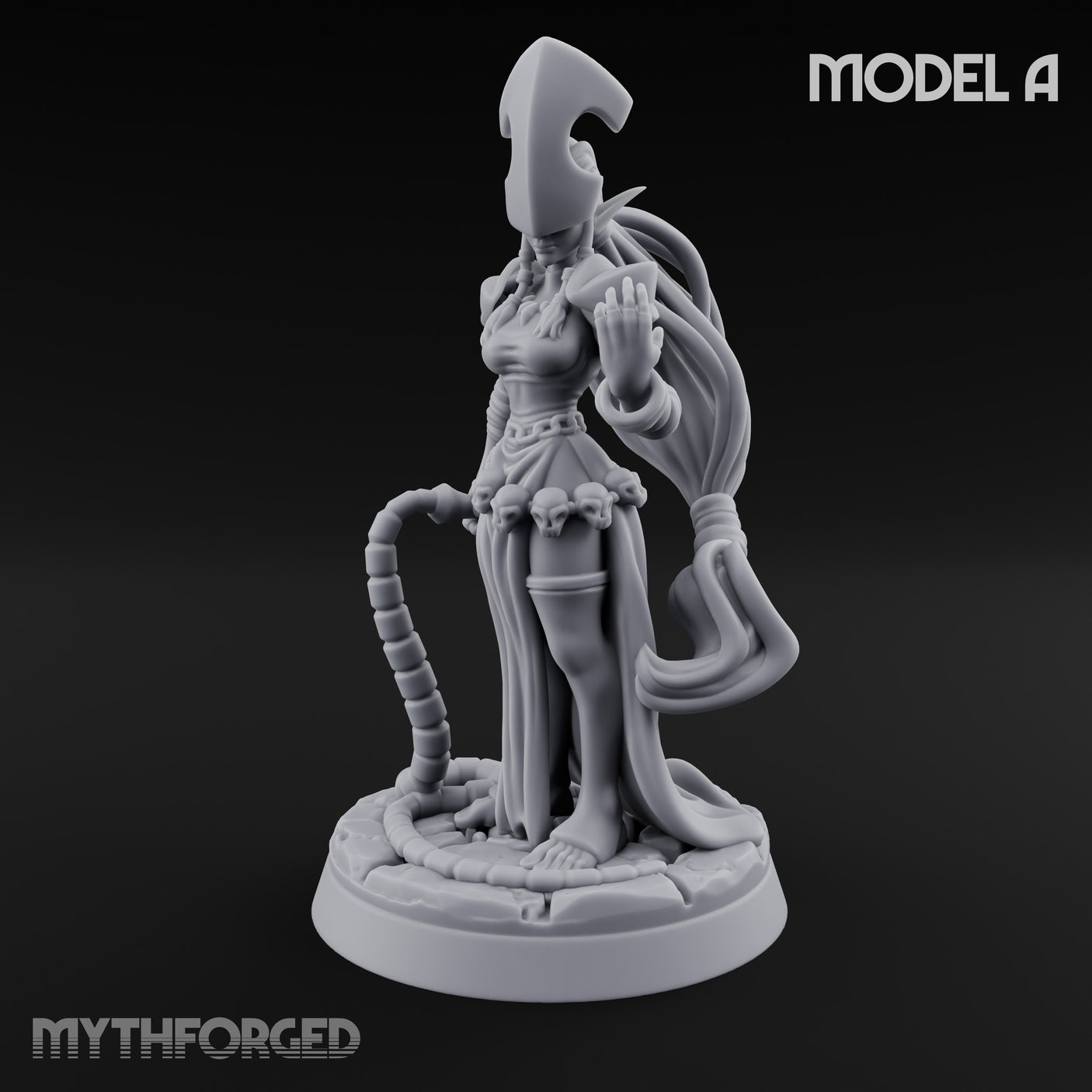 Tentacle Trailing Hand Raising Tiefling Necromancer A Miniature for Dungeons and Dragons, Pathfinder or other TTRPGs