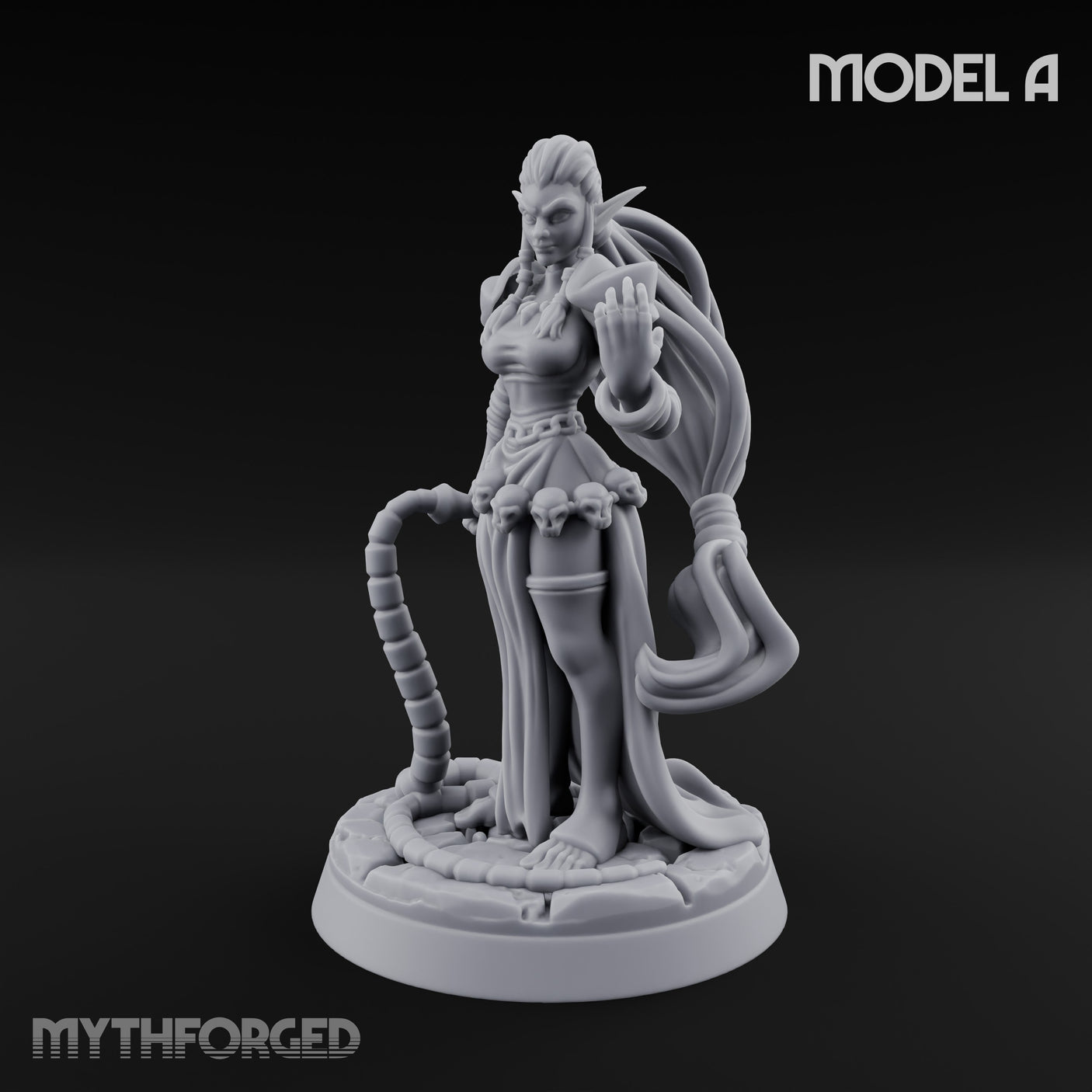 Tentacle Trailing Hand Raising Tiefling Necromancer A Miniature for Dungeons and Dragons, Pathfinder or other TTRPGs