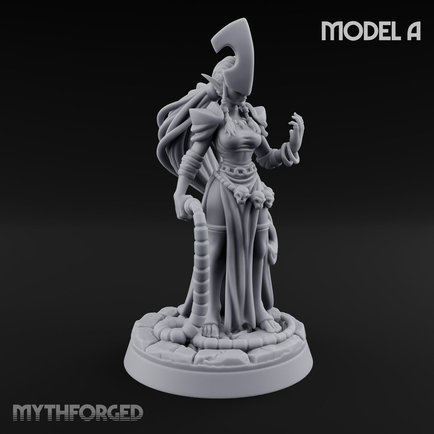 Tentacle Trailing Hand Raising Tiefling Necromancer A Miniature for Dungeons and Dragons, Pathfinder or other TTRPGs