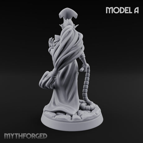 Tentacle Trailing Hand Raising Tiefling Necromancer A Miniature for Dungeons and Dragons, Pathfinder or other TTRPGs
