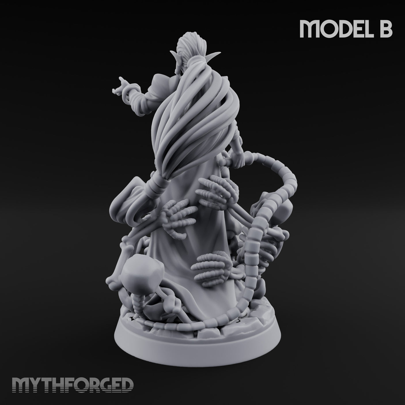 Tentacle Trailing Hand Raising Tiefling Necromancer B Miniature for Dungeons and Dragons, Pathfinder or other TTRPGs
