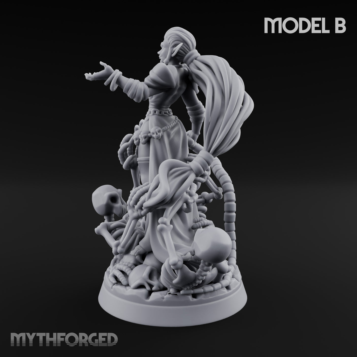 Tentacle Trailing Hand Raising Tiefling Necromancer B Miniature for Dungeons and Dragons, Pathfinder or other TTRPGs