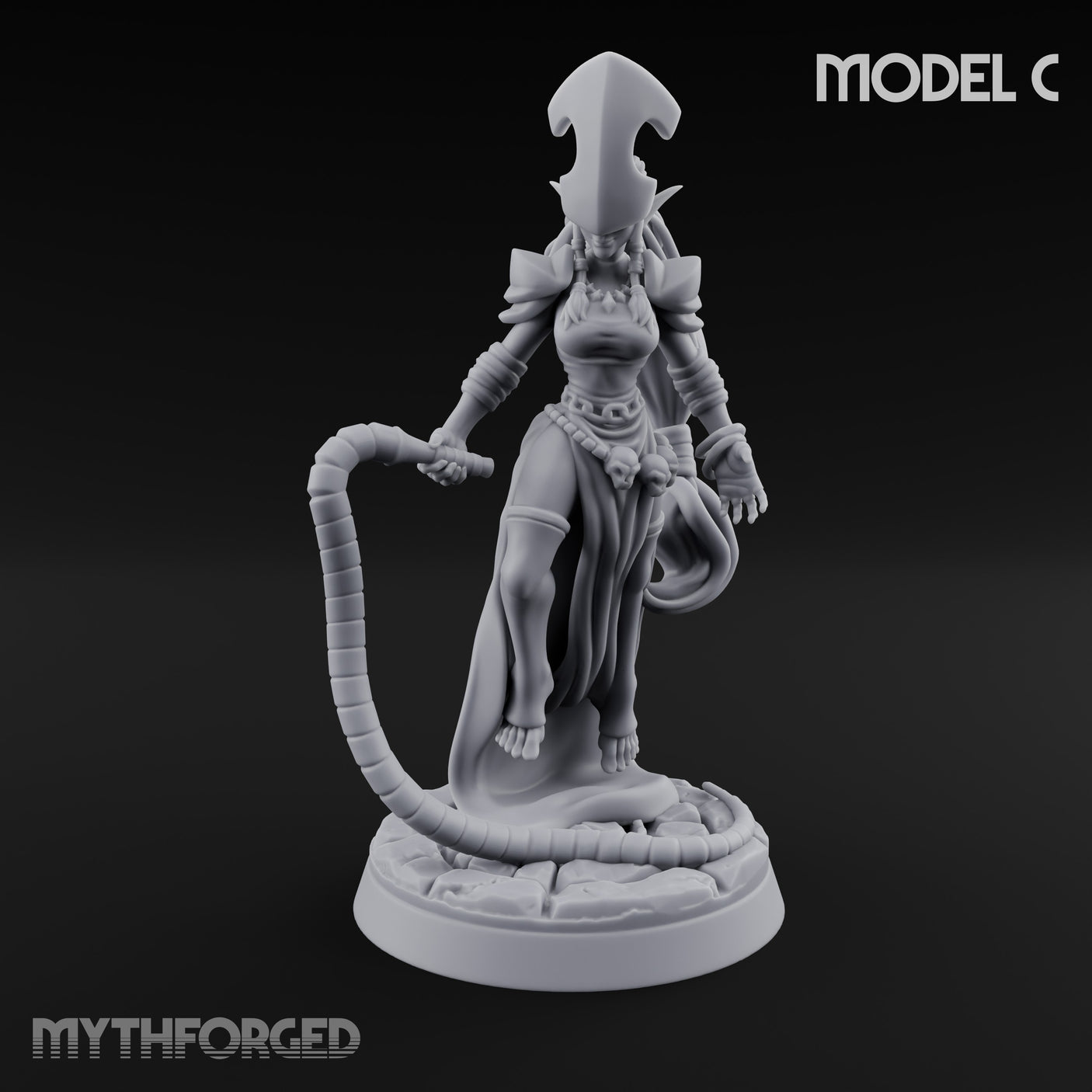 Tentacle Trailing Hand Raising Tiefling Necromancer C Miniature for Dungeons and Dragons, Pathfinder or other TTRPGs