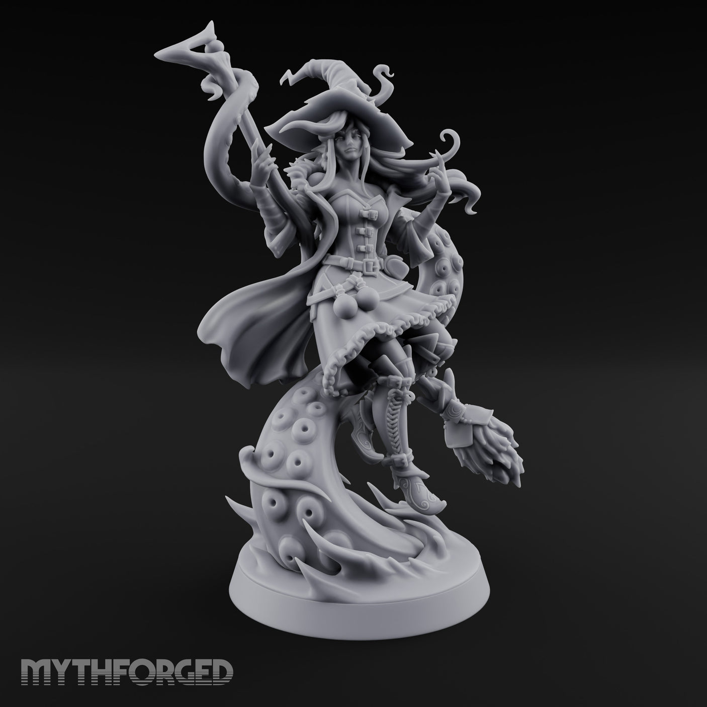 Tentacles Swirling Human Witch Miniature for Dungeons and Dragons, Pathfinder or other TTRPGs
