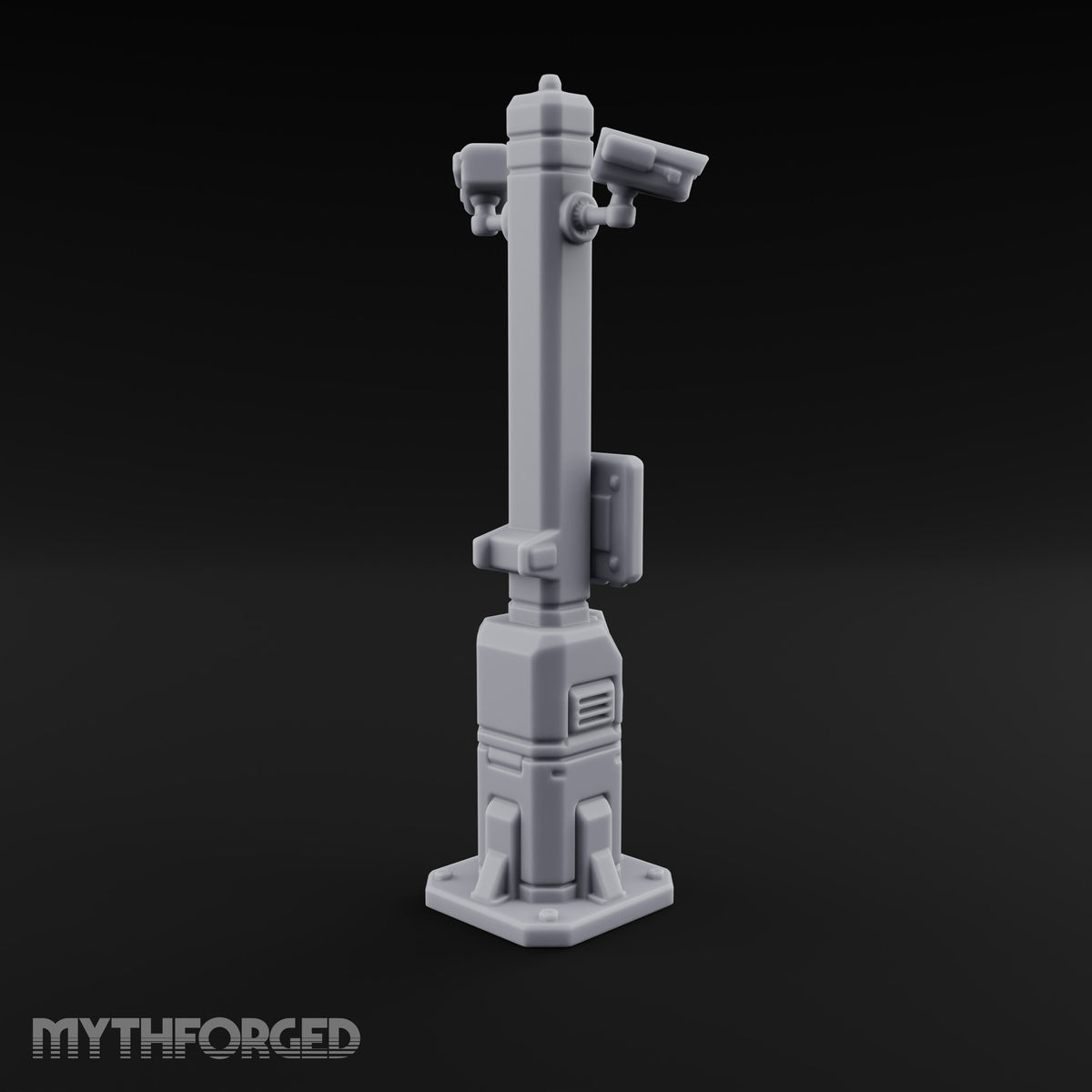 Always Watching, Never Logging Off Sci-Fi Terminal Pillar with Security Camera