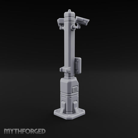 Always Watching, Never Logging Off Sci-Fi Terminal Pillar with Security Camera