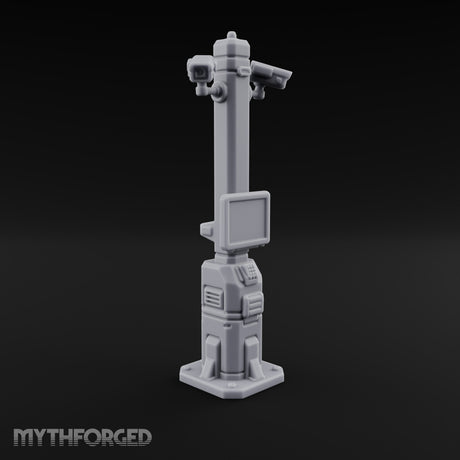 Always Watching, Never Logging Off Sci-Fi Terminal Pillar with Security Camera