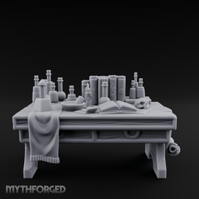 Cluttered Alchemist Desk B Miniature for Dungeons and Dragons, Pathfinder or other TTRPGs