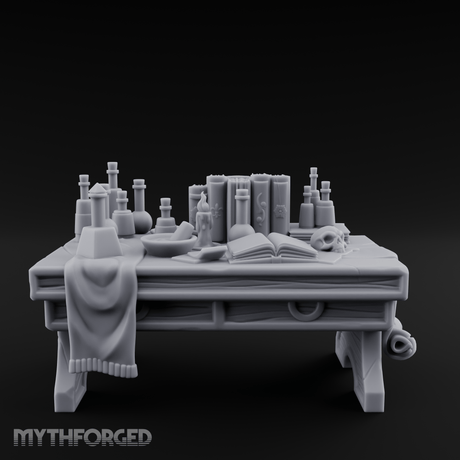 Cluttered Alchemist Desk B Miniature for Dungeons and Dragons, Pathfinder or other TTRPGs