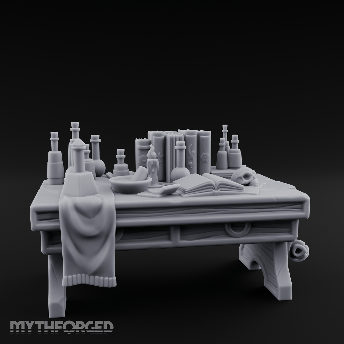 Cluttered Alchemist Desk B Miniature for Dungeons and Dragons, Pathfinder or other TTRPGs