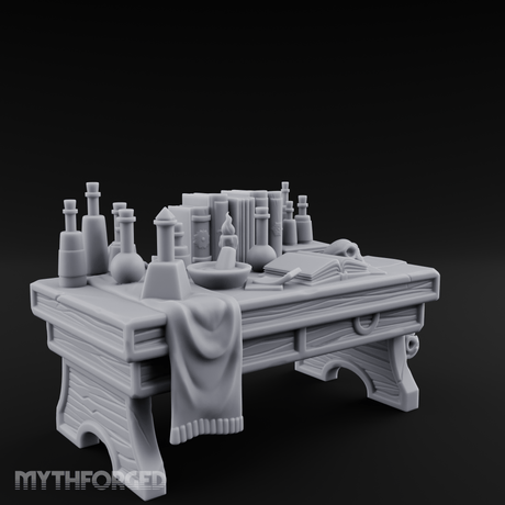 Cluttered Alchemist Desk B Miniature for Dungeons and Dragons, Pathfinder or other TTRPGs
