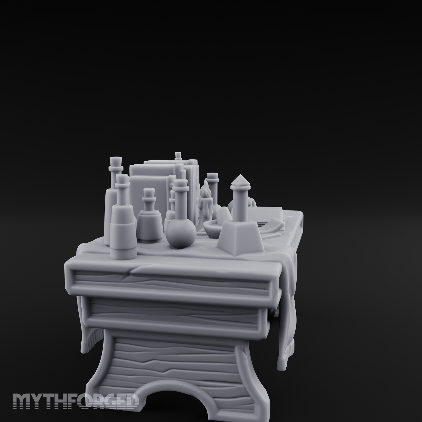 Cluttered Alchemist Desk B Miniature for Dungeons and Dragons, Pathfinder or other TTRPGs