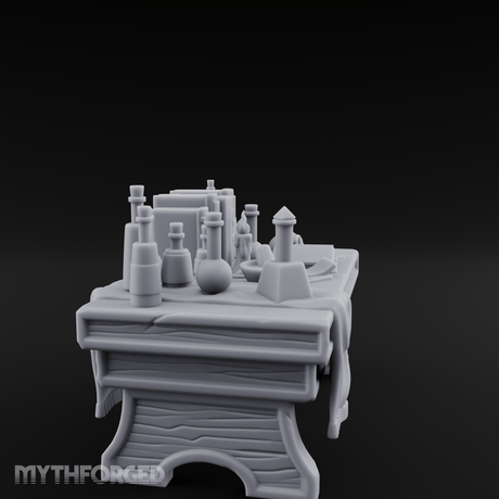 Cluttered Alchemist Desk B Miniature for Dungeons and Dragons, Pathfinder or other TTRPGs