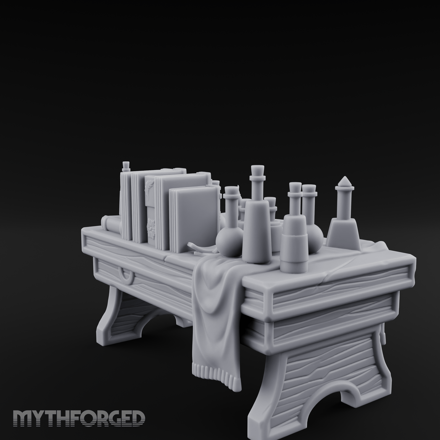 Cluttered Alchemist Desk B Miniature for Dungeons and Dragons, Pathfinder or other TTRPGs
