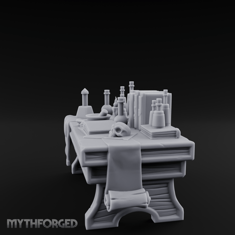 Cluttered Alchemist Desk B Miniature for Dungeons and Dragons, Pathfinder or other TTRPGs
