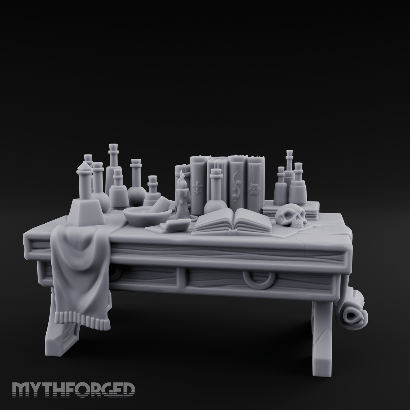 Cluttered Alchemist Desk B Miniature for Dungeons and Dragons, Pathfinder or other TTRPGs