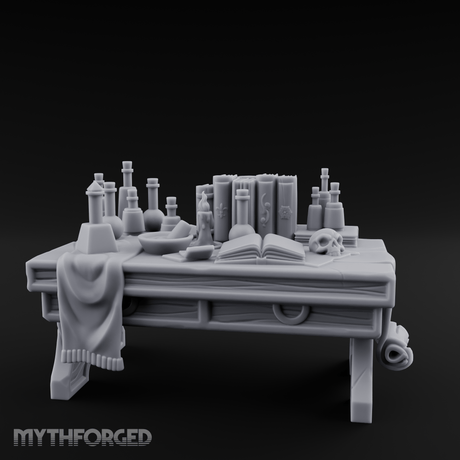 Cluttered Alchemist Desk B Miniature for Dungeons and Dragons, Pathfinder or other TTRPGs
