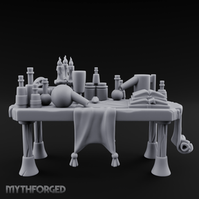 Cluttered Alchemist Desk C Miniature for Dungeons and Dragons, Pathfinder or other TTRPGs