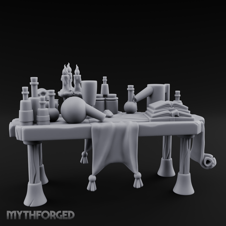 Cluttered Alchemist Desk C Miniature for Dungeons and Dragons, Pathfinder or other TTRPGs