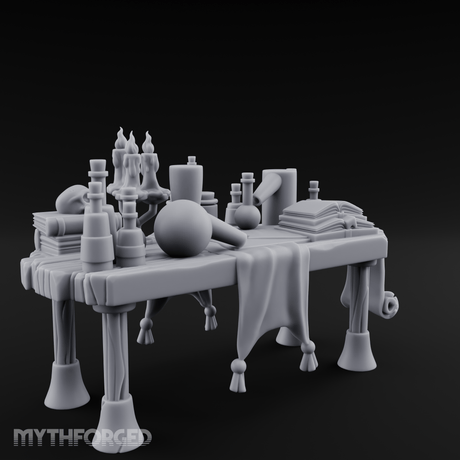 Cluttered Alchemist Desk C Miniature for Dungeons and Dragons, Pathfinder or other TTRPGs