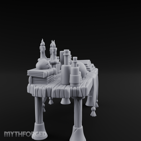 Cluttered Alchemist Desk C Miniature for Dungeons and Dragons, Pathfinder or other TTRPGs