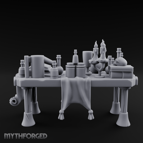 Cluttered Alchemist Desk C Miniature for Dungeons and Dragons, Pathfinder or other TTRPGs