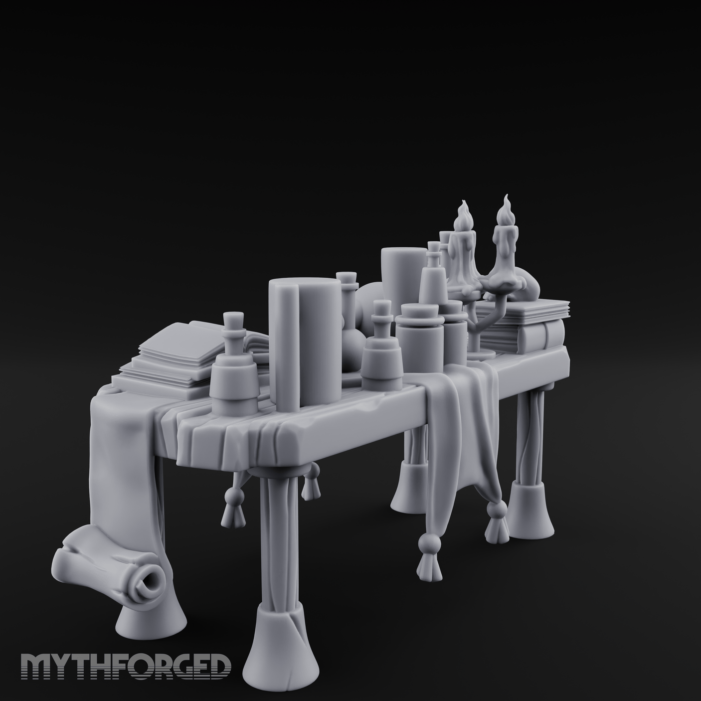 Cluttered Alchemist Desk C Miniature for Dungeons and Dragons, Pathfinder or other TTRPGs