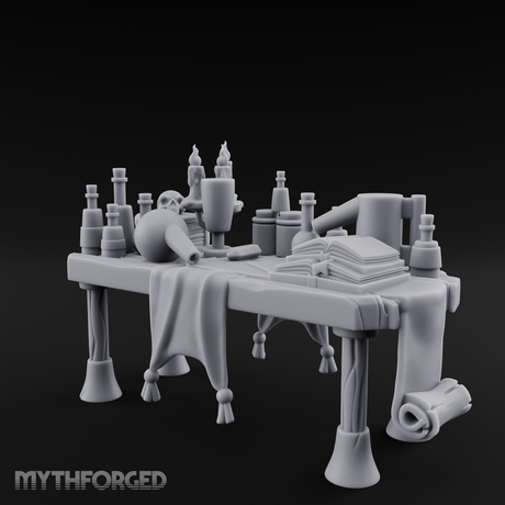 Cluttered Alchemist Desk C Miniature for Dungeons and Dragons, Pathfinder or other TTRPGs