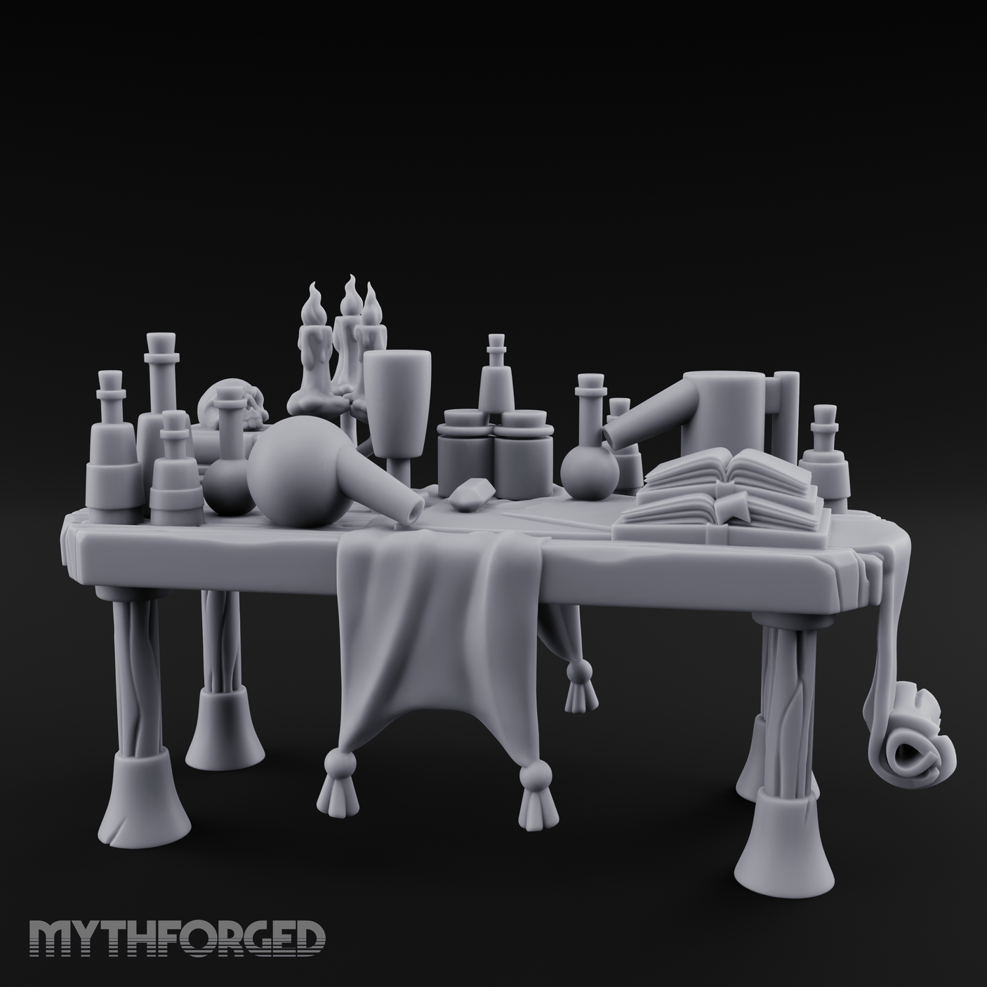Cluttered Alchemist Desk C Miniature for Dungeons and Dragons, Pathfinder or other TTRPGs