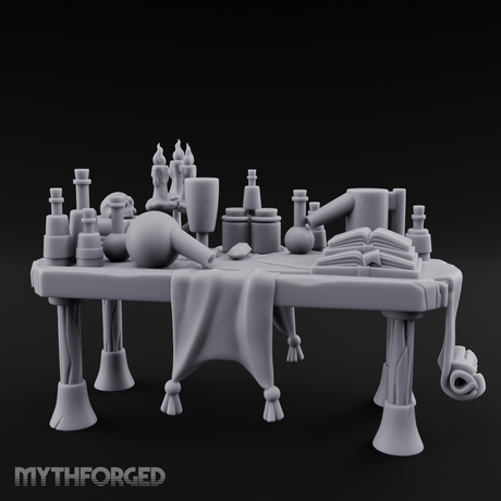 Cluttered Alchemist Desk C Miniature for Dungeons and Dragons, Pathfinder or other TTRPGs