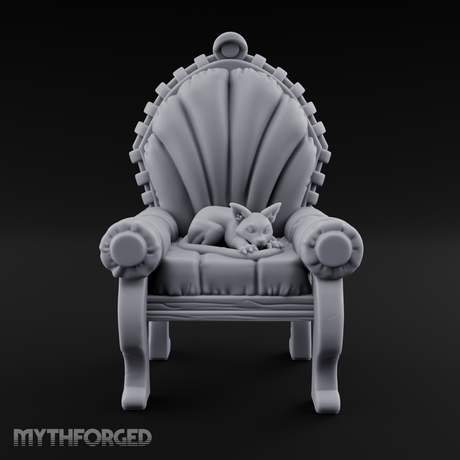 Cat-Claimed Ornate Parlor Chair Miniature for Dungeons and Dragons, Pathfinder or other TTRPGs