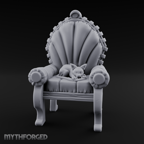 Cat-Claimed Ornate Parlor Chair Miniature for Dungeons and Dragons, Pathfinder or other TTRPGs