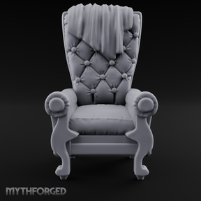 Tufted High-Back Throne Chair Miniature for Dungeons and Dragons, Pathfinder or other TTRPGs