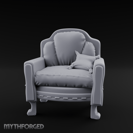 Plush Cushioned Noble's Armchair Miniature for Dungeons and Dragons, Pathfinder or other TTRPGs