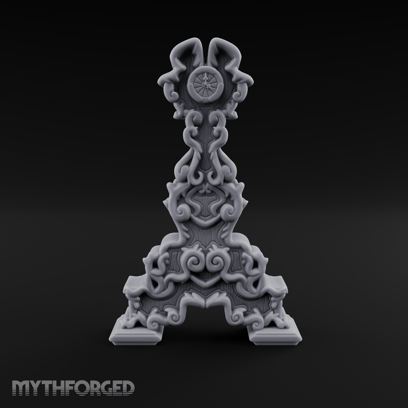 Spiraling-Pedestal Sunburst Clock Miniature for Dungeons and Dragons, Pathfinder or other TTRPGs