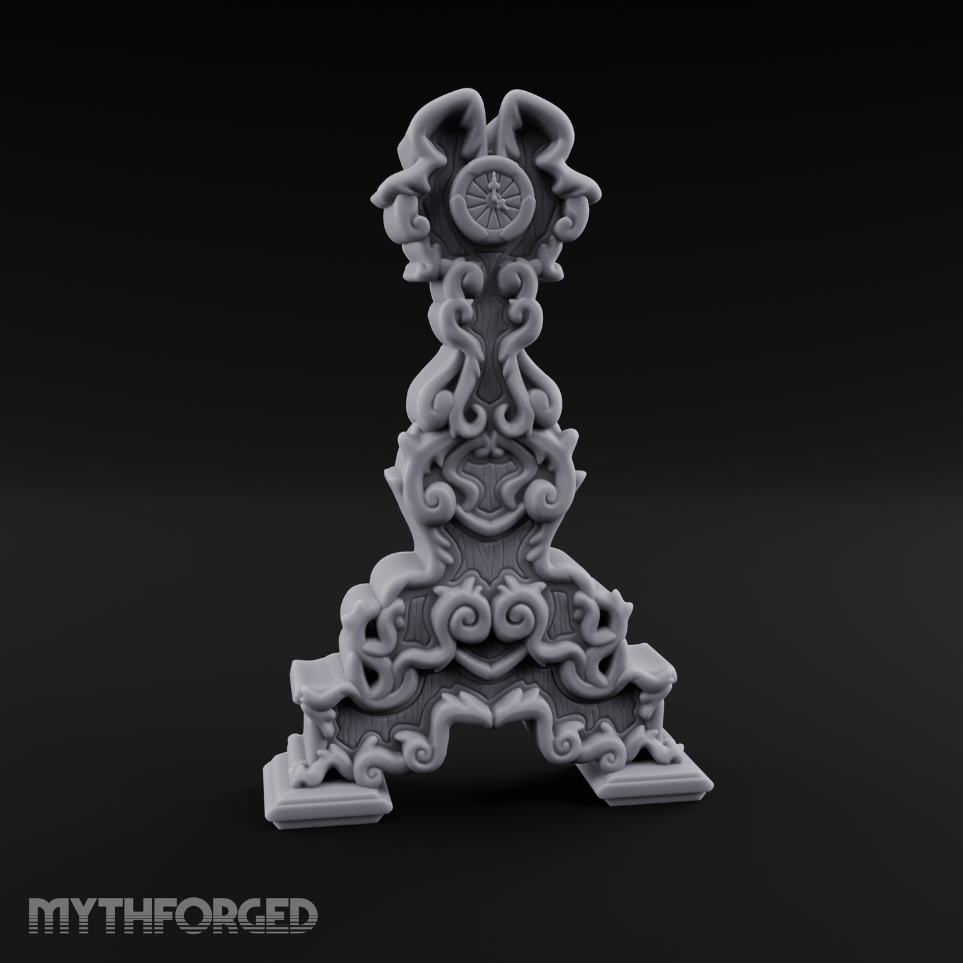 Spiraling-Pedestal Sunburst Clock Miniature for Dungeons and Dragons, Pathfinder or other TTRPGs