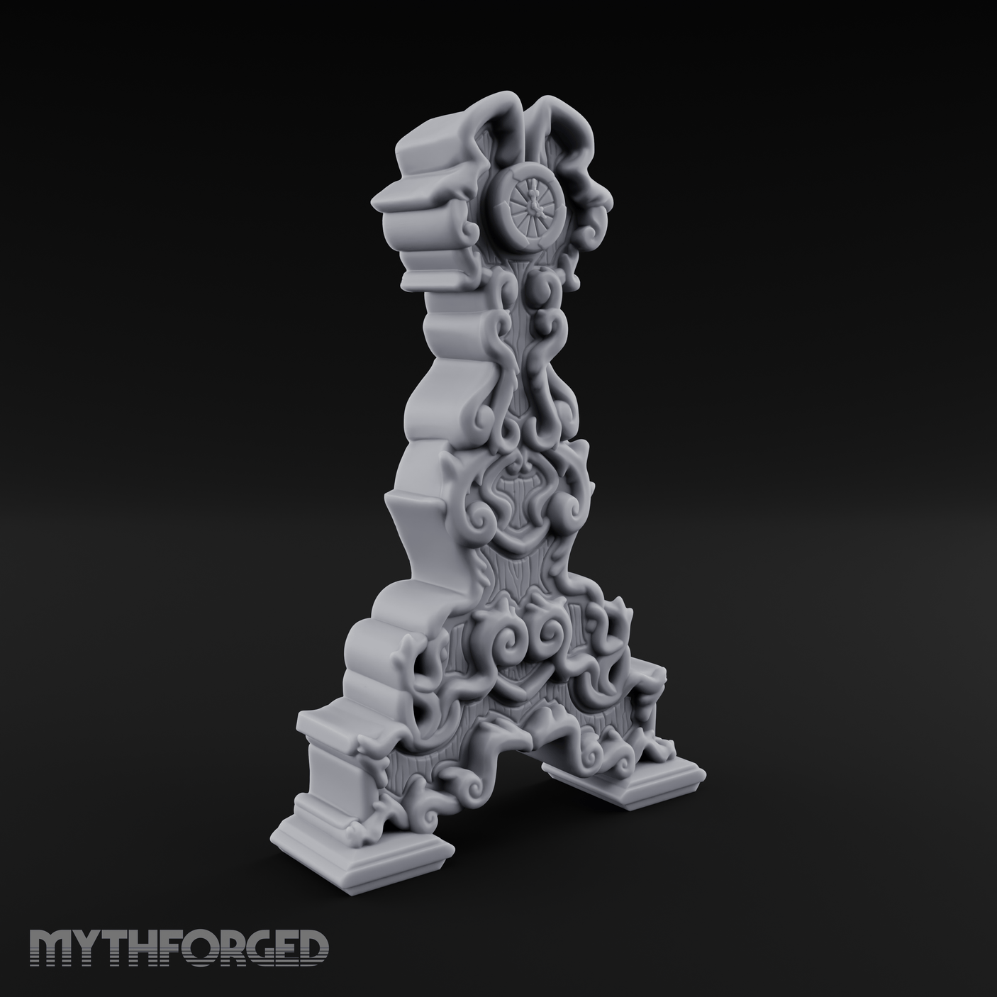 Spiraling-Pedestal Sunburst Clock Miniature for Dungeons and Dragons, Pathfinder or other TTRPGs