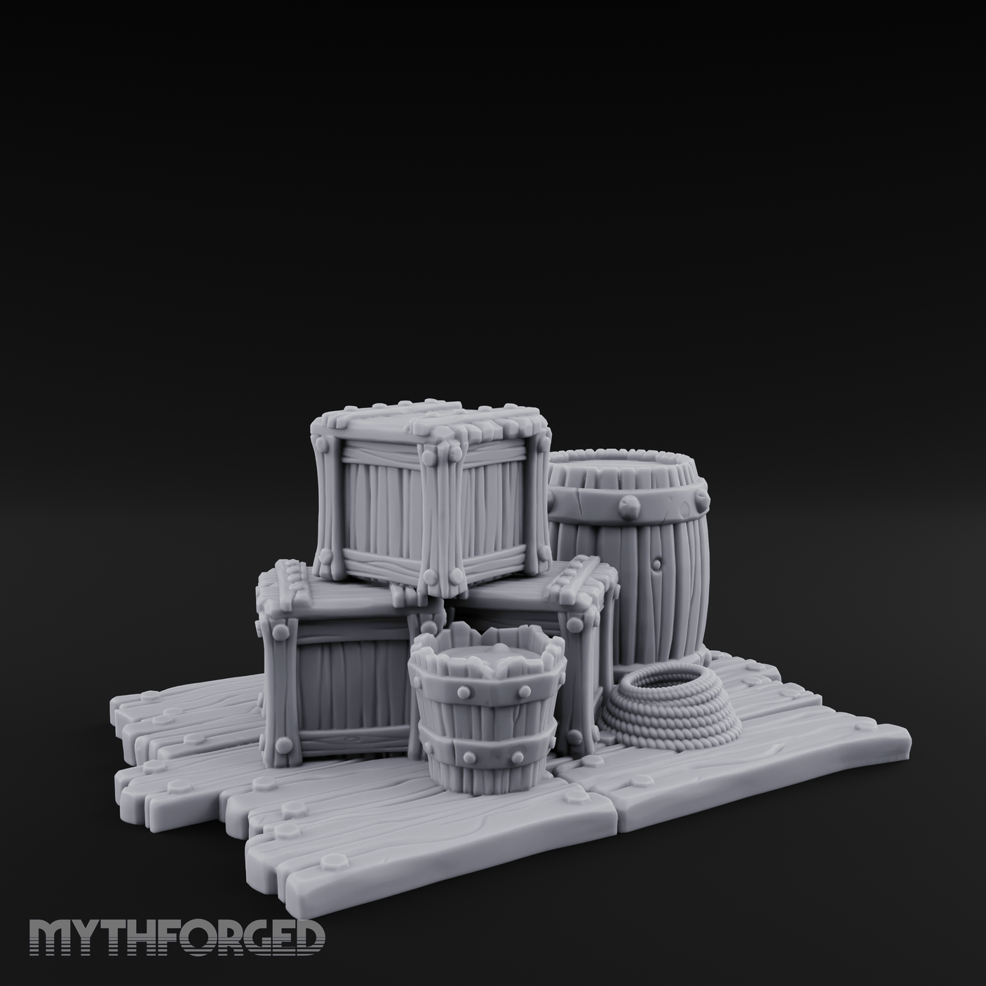 Dock-Side Cargo Crate Collection Miniature for Dungeons and Dragons, Pathfinder or other TTRPGs
