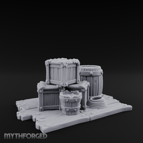 Dock-Side Cargo Crate Collection Miniature for Dungeons and Dragons, Pathfinder or other TTRPGs