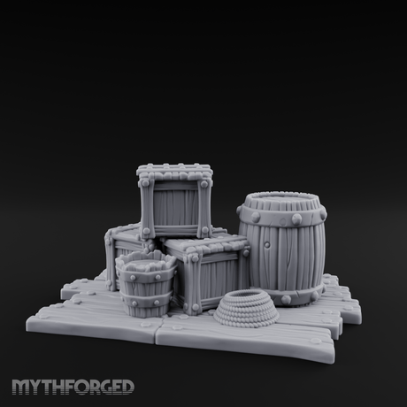 Dock-Side Cargo Crate Collection Miniature for Dungeons and Dragons, Pathfinder or other TTRPGs