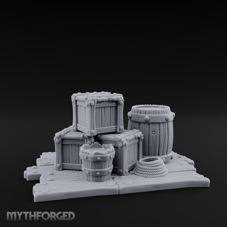 Dock-Side Cargo Crate Collection Miniature for Dungeons and Dragons, Pathfinder or other TTRPGs