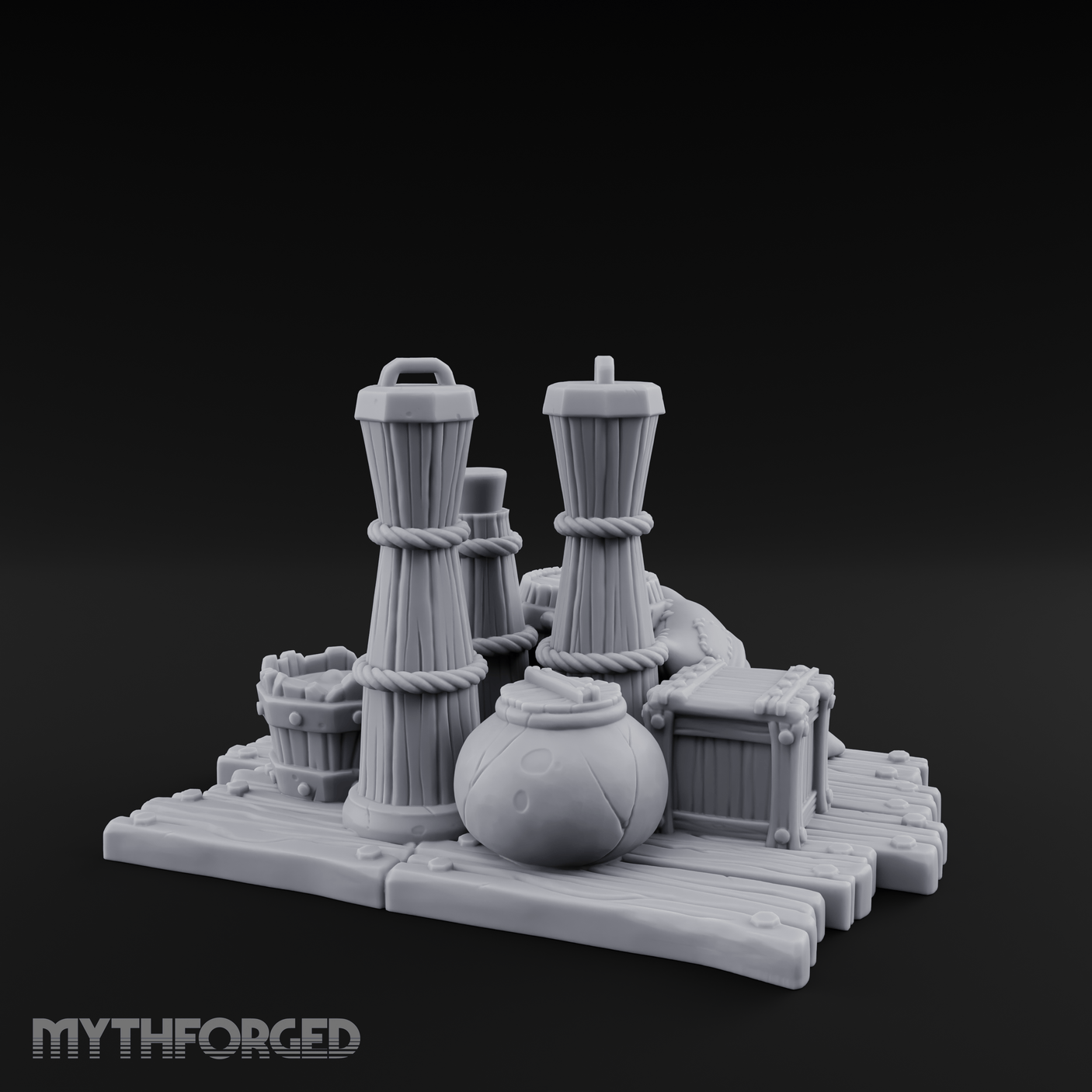 Rope-Cinched Butter Churn Collection Miniature for Dungeons and Dragons, Pathfinder or other TTRPGs